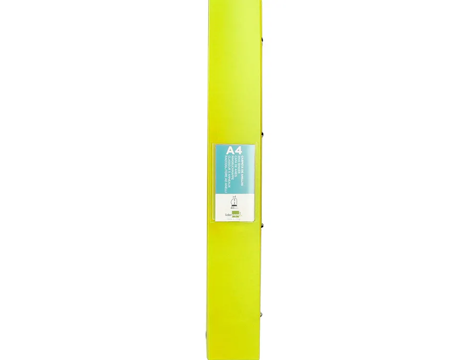Classeur liderpapel 4 anneaux 40mm a4 polypropylene dos 55mm porte-cartes de visite coloris jaune fluo