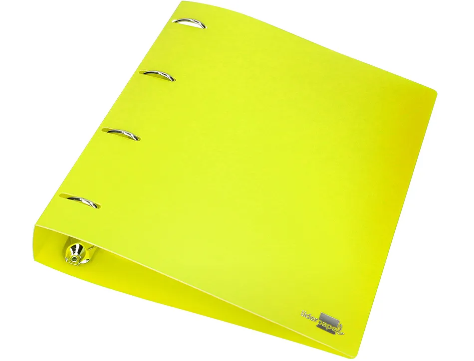 Classeur liderpapel 4 anneaux 40mm a4 polypropylene dos 55mm porte-cartes de visite coloris jaune fluo
