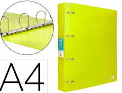 Classeur liderpapel 4 anneaux 40mm a4 polypropylene dos 55mm porte-cartes de visite coloris jaune fluo