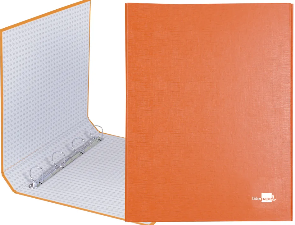 Classeur liderpapel 4 anneaux ronds 25mm a4+ carton rembordé paper coat coloris orange