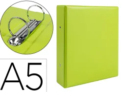 Classeur liderpapel 2 anneaux ronds 40mm a5 carton rembordé pvc coloris vert pistache