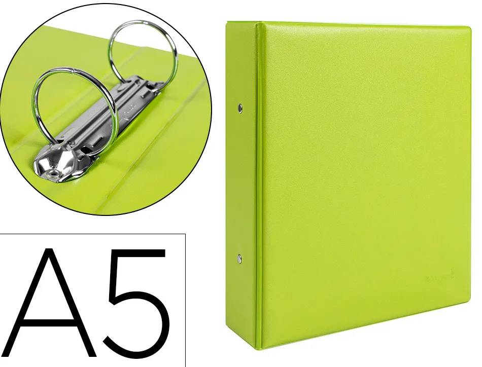 Classeur liderpapel 2 anneaux ronds 40mm a5 carton rembordé pvc coloris vert pistache
