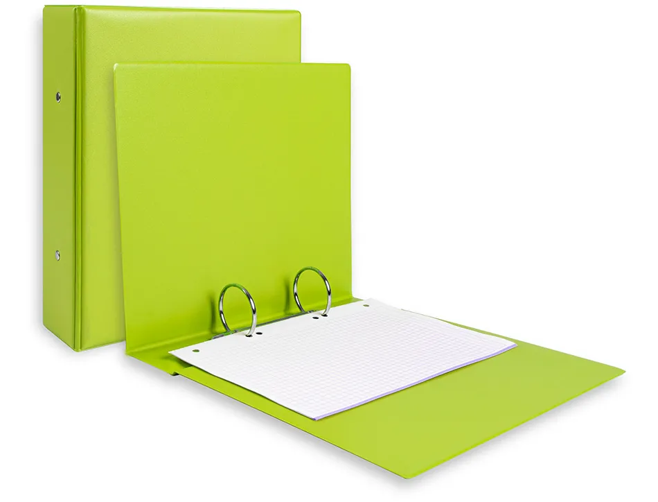 Classeur liderpapel 2 anneaux ronds 40mm a5 carton rembordé pvc coloris vert pistache
