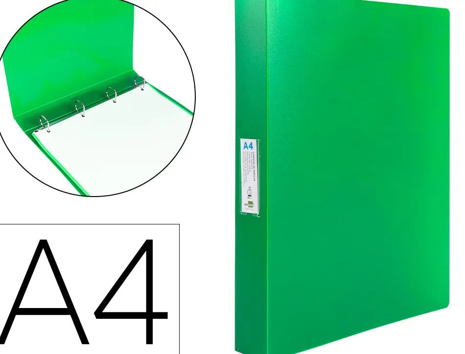 Classeur liderpapel 4 anneaux 25mm a4 260x315mm polypropylene dos 40mm porte-cartes visite coloris vert