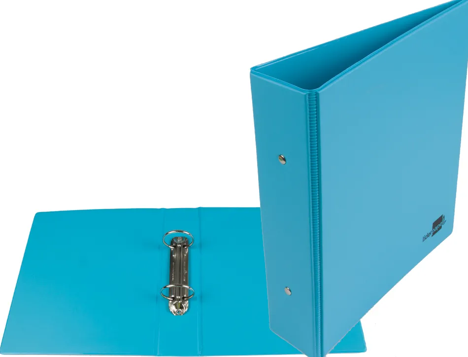 Classeur liderpapel 2 anneaux ronds 40mm a5 carton rembordé pvc coloris bleu ciel
