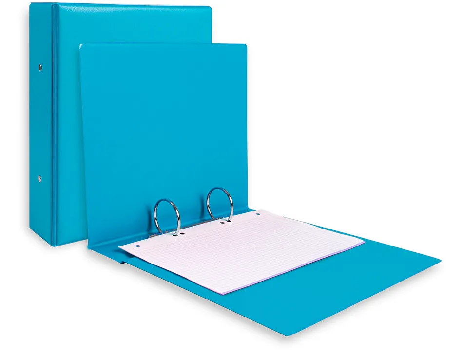 Classeur liderpapel 2 anneaux ronds 40mm a5 carton rembordé pvc coloris bleu ciel