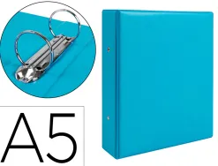 Classeur liderpapel 2 anneaux ronds 40mm a5 carton rembordé pvc coloris bleu ciel