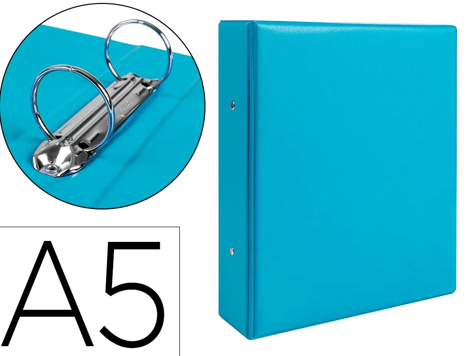Classeur liderpapel 2 anneaux ronds 40mm a5 carton rembordé pvc coloris bleu ciel