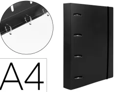 Classeur liderpapel 4 anneaux en d 25mm a4 polypropylene feuillets mobiles 100f 5x5mm coloris noir opaque