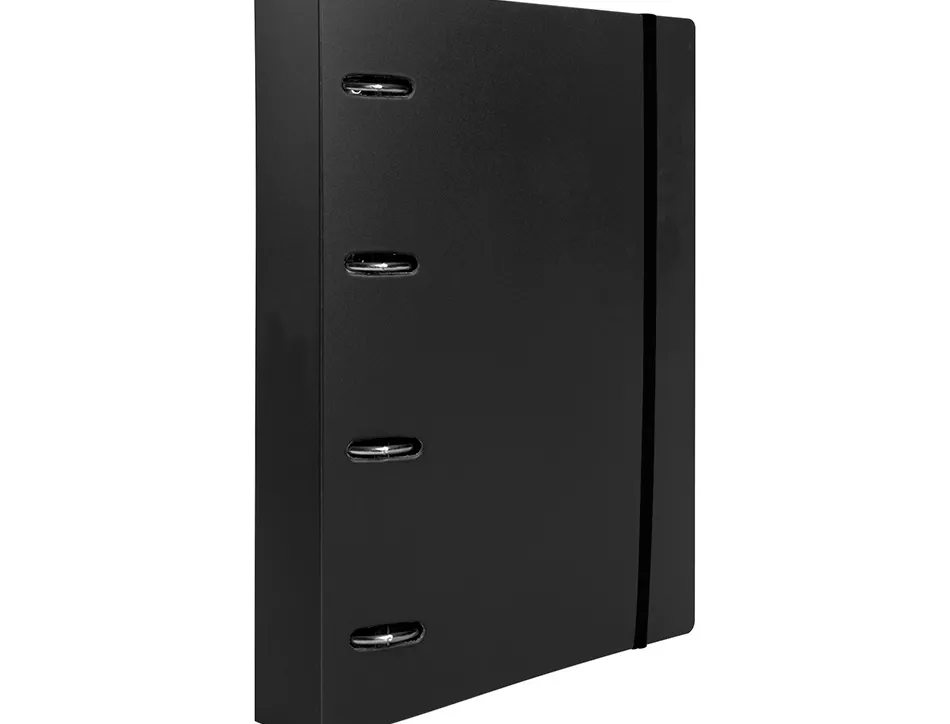 Classeur liderpapel 4 anneaux en d 25mm a4 polypropylene feuillets mobiles 100f 5x5mm coloris noir opaque