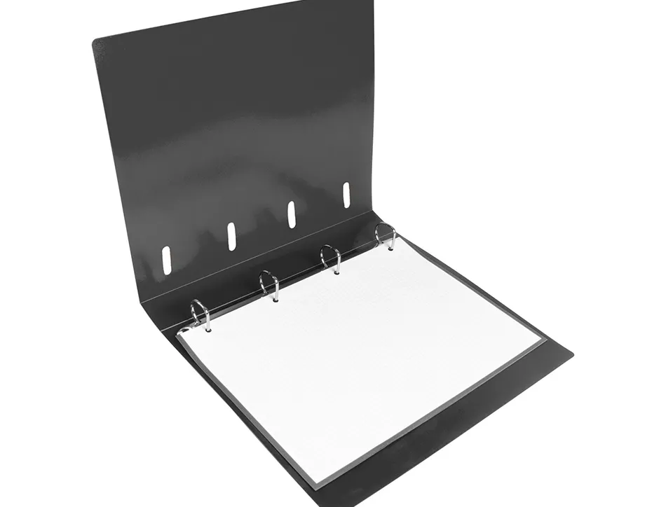 Classeur liderpapel 4 anneaux en d 25mm a4 polypropylene feuillets mobiles 100f 5x5mm coloris noir opaque