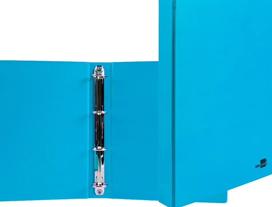 Classeur liderpapel 4 anneaux ronds 25mm a4 carton rembordé pvc coloris bleu ciel