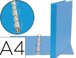 Classeur liderpapel 4 anneaux ronds 25mm a4 carton rembordé pvc coloris bleu ciel