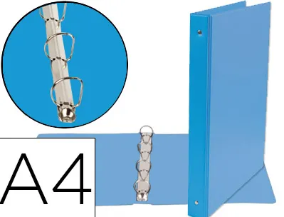 Classeur liderpapel 4 anneaux ronds 25mm a4 carton rembordé pvc coloris bleu ciel