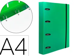 Classeur liderpapel 4 anneaux en d 25mm a4 polypropylene feuillets mobiles 100f 5x5mm coloris vert translucide