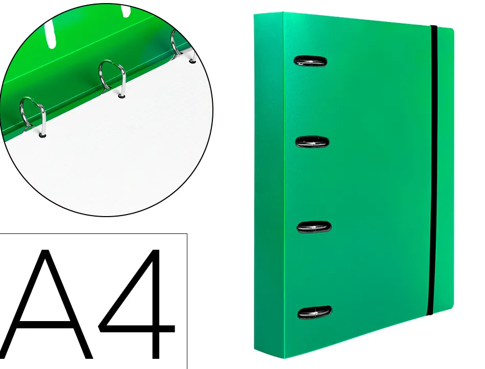 Classeur liderpapel 4 anneaux en d 25mm a4 polypropylene feuillets mobiles 100f 5x5mm coloris vert translucide