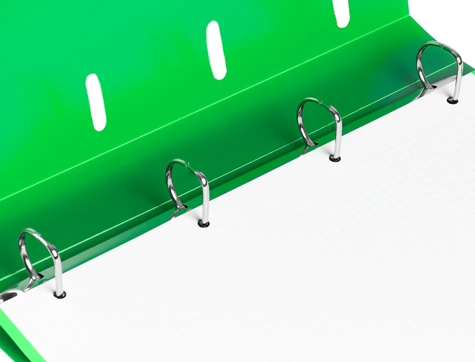 Classeur liderpapel 4 anneaux en d 25mm a4 polypropylene feuillets mobiles 100f 5x5mm coloris vert translucide