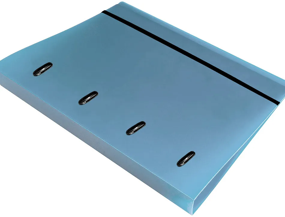 Classeur liderpapel 4 anneaux en d 25mm a4 polypropylene feuillets mobiles 100f 5x5mm coloris bleu ciel
