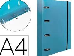 Classeur liderpapel 4 anneaux en d 25mm a4 polypropylene feuillets mobiles 100f 5x5mm coloris bleu ciel