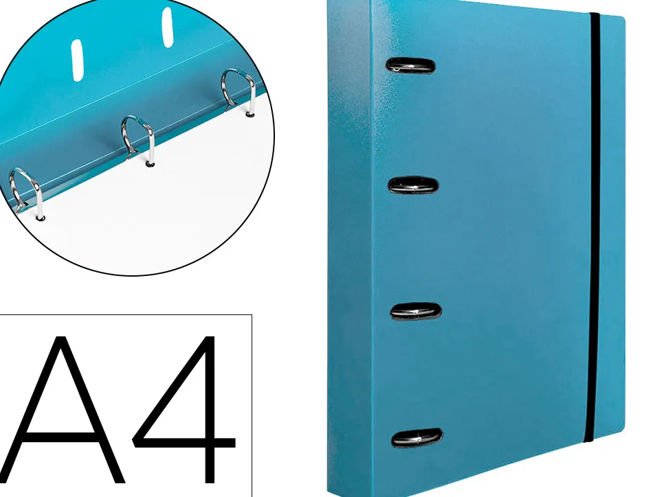 Classeur liderpapel 4 anneaux en d 25mm a4 polypropylene feuillets mobiles 100f 5x5mm coloris bleu ciel