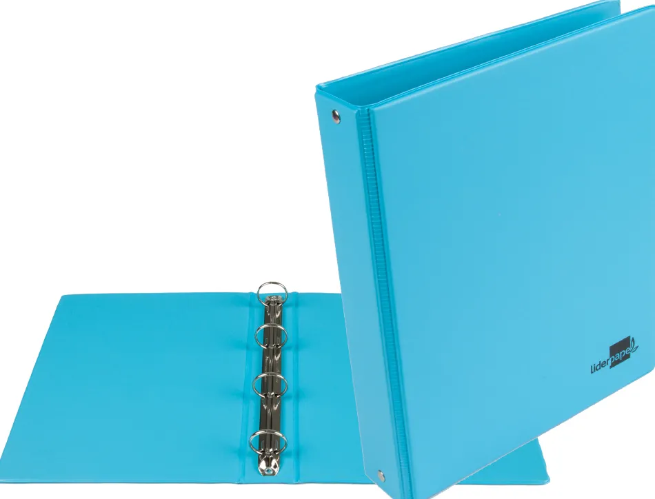 Classeur liderpapel 4 anneaux ronds 25mm a5 carton rembordé pvc coloris bleu ciel
