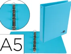 Classeur liderpapel 4 anneaux ronds 25mm a5 carton rembordé pvc coloris bleu ciel