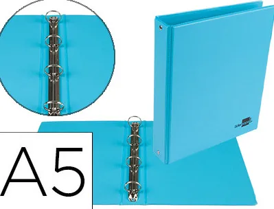 Classeur liderpapel 4 anneaux ronds 25mm a5 carton rembordé pvc coloris bleu ciel