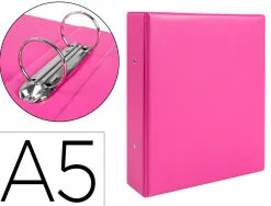 Classeur liderpapel 2 anneaux ronds 40mm a5 carton rembordé pvc coloris fuchsia