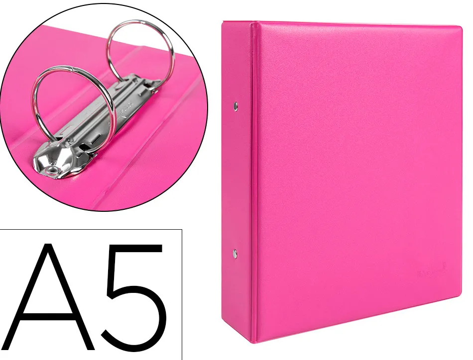 Classeur liderpapel 2 anneaux ronds 40mm a5 carton rembordé pvc coloris fuchsia