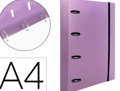 Classeur liderpapel 4 anneaux en d 25mm a4 polypropylene feuillets mobiles 100f 5x5mm coloris lavande