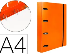 Classeur liderpapel 4 anneaux en d 25mm a4 polypropylene feuillets mobiles 100f 5x5mm coloris orange fluo