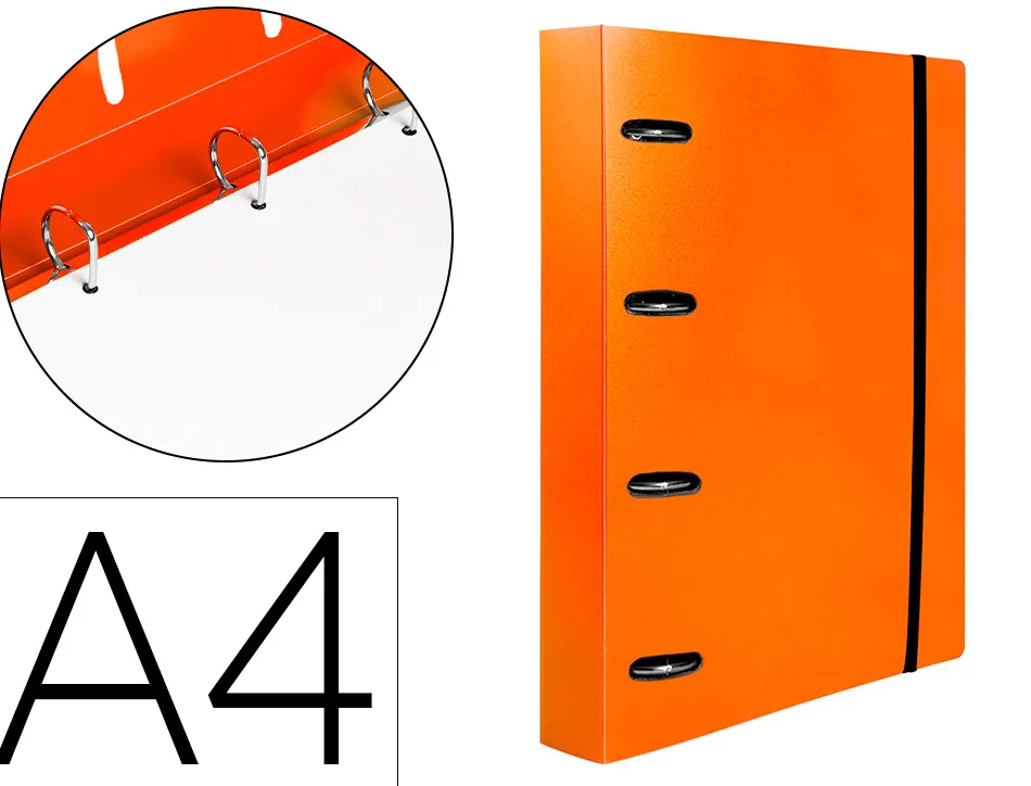 Classeur liderpapel 4 anneaux en d 25mm a4 polypropylene feuillets mobiles 100f 5x5mm coloris orange fluo