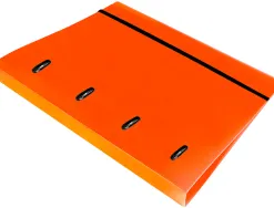 Classeur liderpapel 4 anneaux en d 25mm a4 polypropylene feuillets mobiles 100f 5x5mm coloris orange fluo