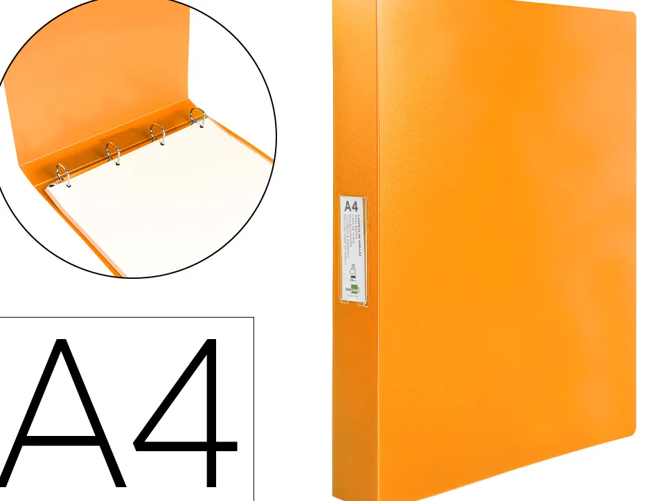 Classeur liderpapel 4 anneaux 25mm a4 260x315mm polypropylene dos 40mm porte-cartes visite coloris orange