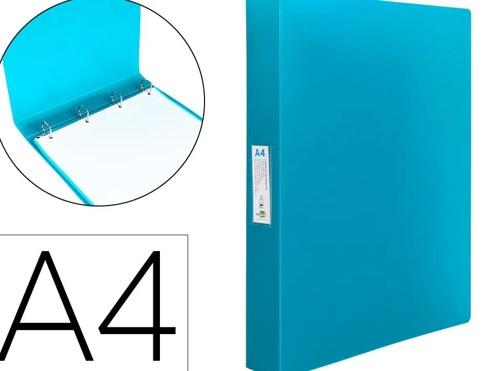 Classeur liderpapel 4 anneaux 25mm a4 260x315mm polypropylene dos 40mm porte-cartes visite coloris bleu