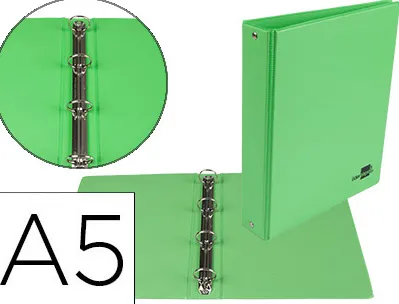 Classeur liderpapel 4 anneaux ronds 25mm a5 carton rembordé pvc coloris vert pistache