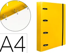 Classeur liderpapel 4 anneaux en d 25mm a4 polypropylene feuillets mobiles 100f 5x5mm coloris jaune fluo