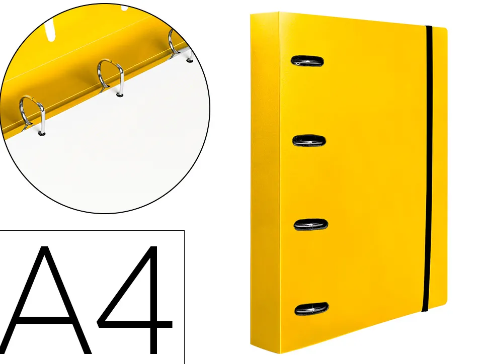 Classeur liderpapel 4 anneaux en d 25mm a4 polypropylene feuillets mobiles 100f 5x5mm coloris jaune fluo
