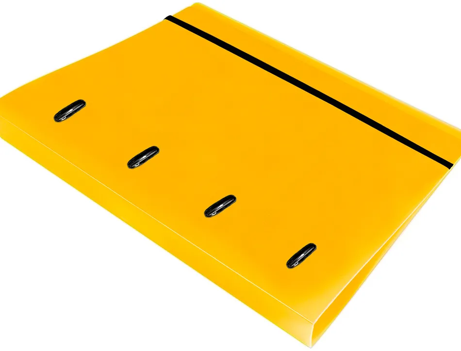 Classeur liderpapel 4 anneaux en d 25mm a4 polypropylene feuillets mobiles 100f 5x5mm coloris jaune fluo