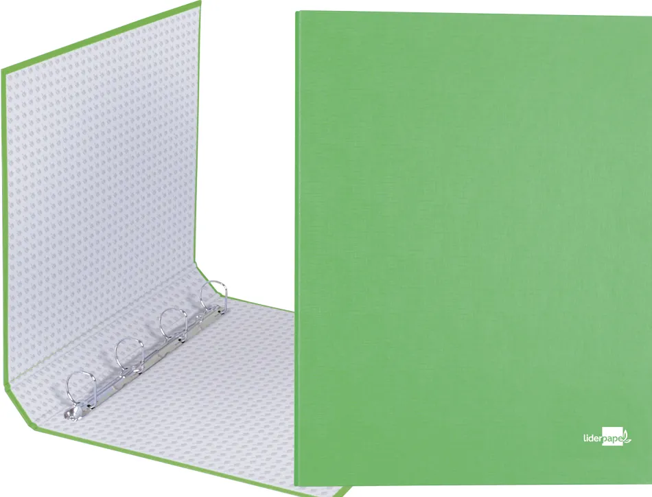 Classeur liderpapel 4 anneaux ronds 25mm a4+ carton rembordé paper coat coloris vert clair