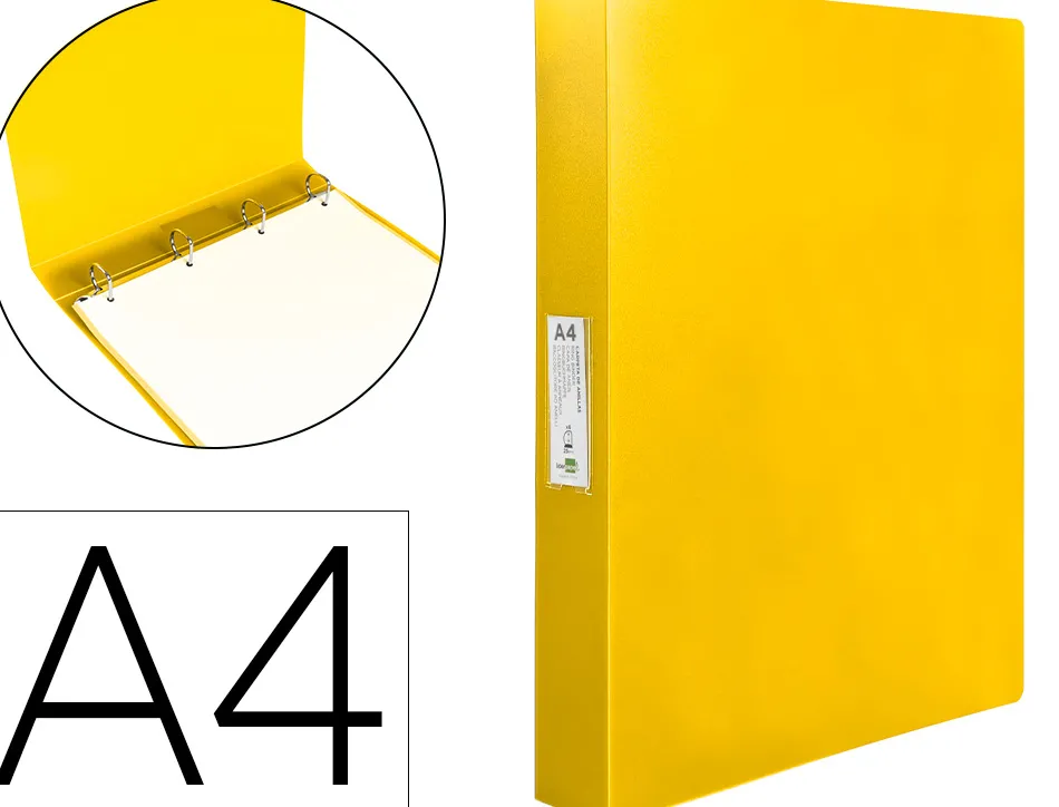 Classeur liderpapel 4 anneaux 25mm a4 260x315mm polypropylene dos 40mm porte-cartes visite coloris jaune
