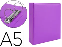 Classeur liderpapel 2 anneaux ronds 40mm a5 carton rembordé pvc coloris violet