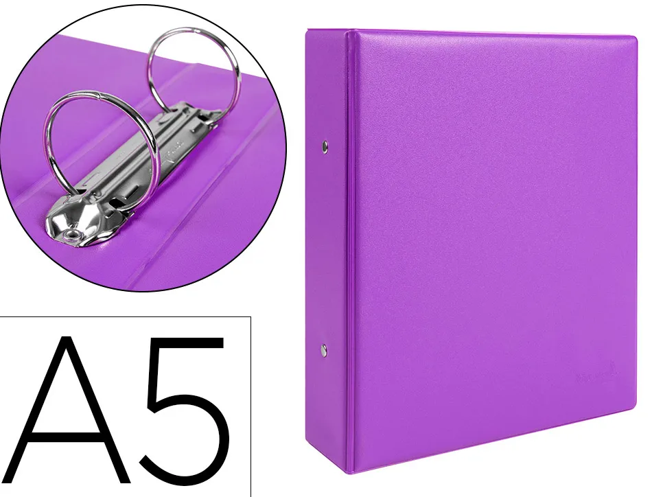 Classeur liderpapel 2 anneaux ronds 40mm a5 carton rembordé pvc coloris violet
