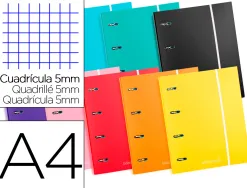 Classeur liderpapel série multilider 4 anneaux ronds 40mm a4 carton rembordé feuillets mobiles quadrillage 5mm 120f 80g