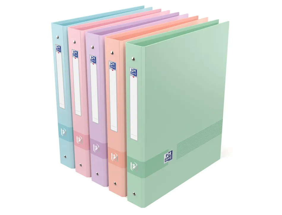 Classeur oxford color life a4+ dos 40mm 4 anneaux ronds coloris pastel assortis
