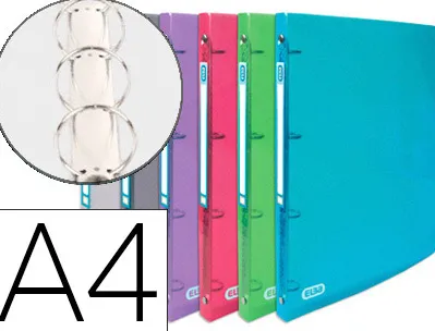 Classeur oxford hawaï 4 anneaux ronds 30mm polypropylène supérieur 5/10e 310x245mm dos 40mm étiquette dos incolore