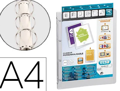 Classeur personnalisable oxford polyvision 4 anneaux 20mm polypropylène dos 30mm 150f pochette cristal incolore