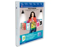 Classeur personnalisable oxford polyvision 4 anneaux 15mm polypropylène dos 20mm 60f pochette cristal incolore