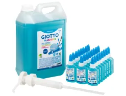 Classpack colle bleue giotto sans solvant lavable usage papier et carton 24 flacons 37ml 1 bidon 5kg et 1 pompe