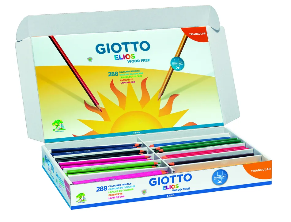 Classpack crayons de couleur elios wood free giotto forme triangulaire resine sans bois 18cm mine 2mm 288 unites